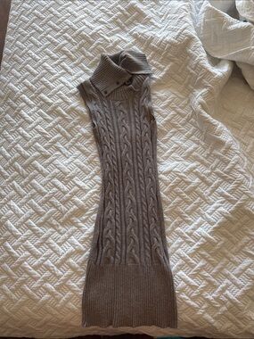 Frankie's Bikinis Taupe Cable Knit Sleeveless Turtleneck Sweater Dress
